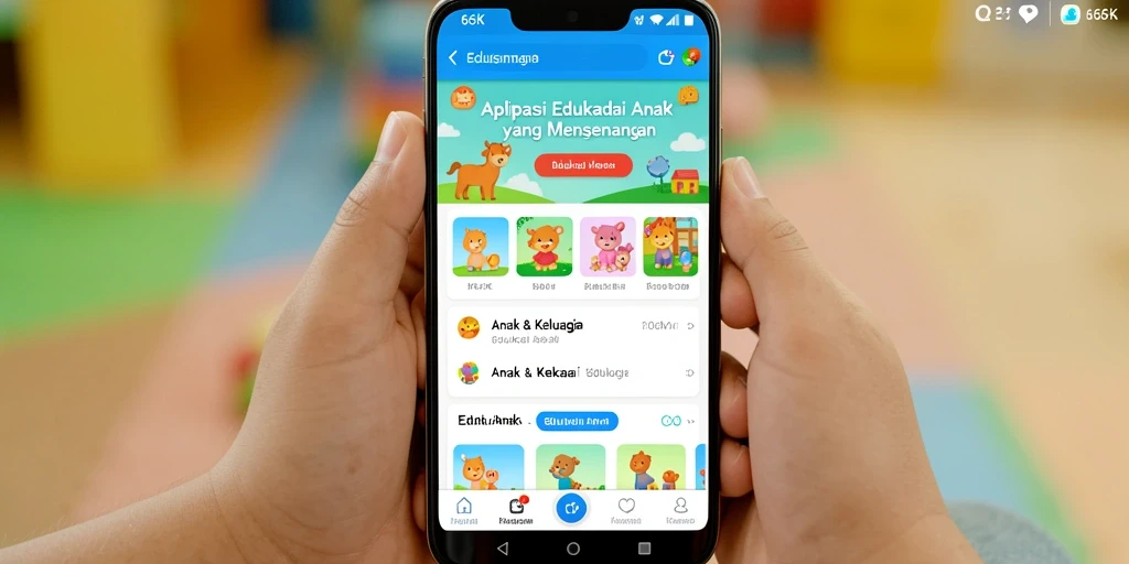 Screenshot menunjukkan antarmuka interaktif 66K untuk belajar anak.