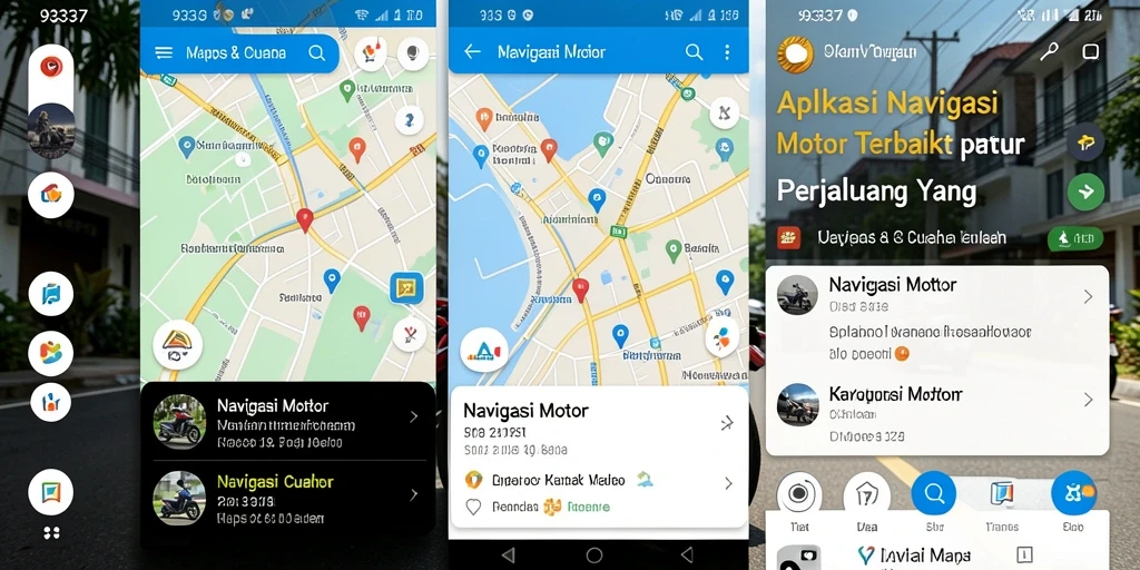 Antarmuka aplikasi 93337 menampilkan rute navigasi motor yang jelas dan informatif.