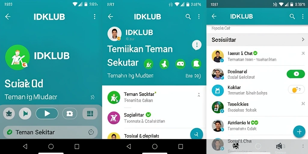 Antarmuka menarik aplikasi IDKLUB untuk mencari teman baru.
