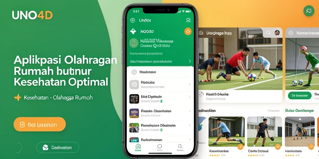Screenshot antarmuka utama UNO4D dengan fitur latihan olahraga di rumah.